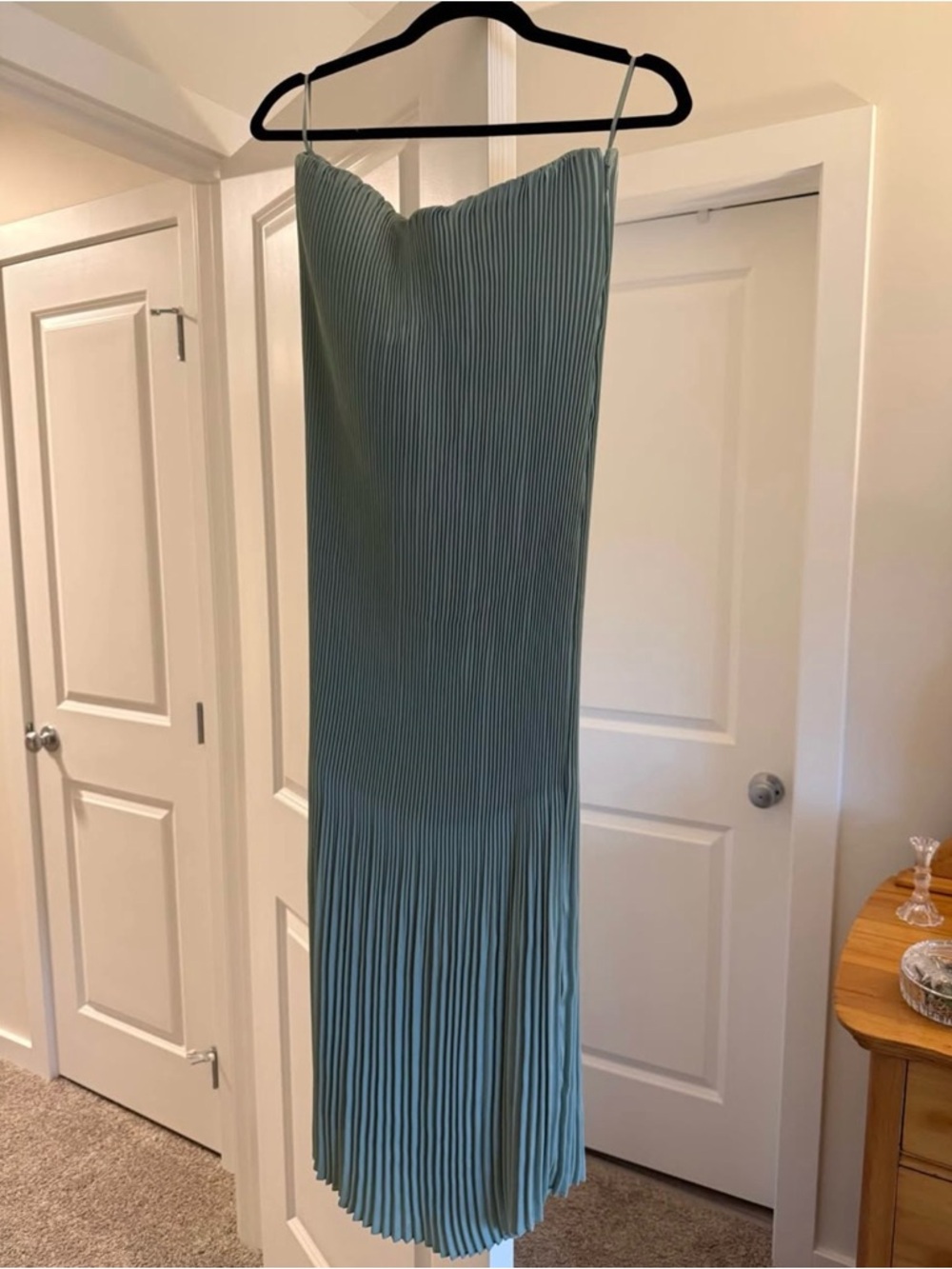 Babaton Strapless Pleated Midi Dress in Sage Green